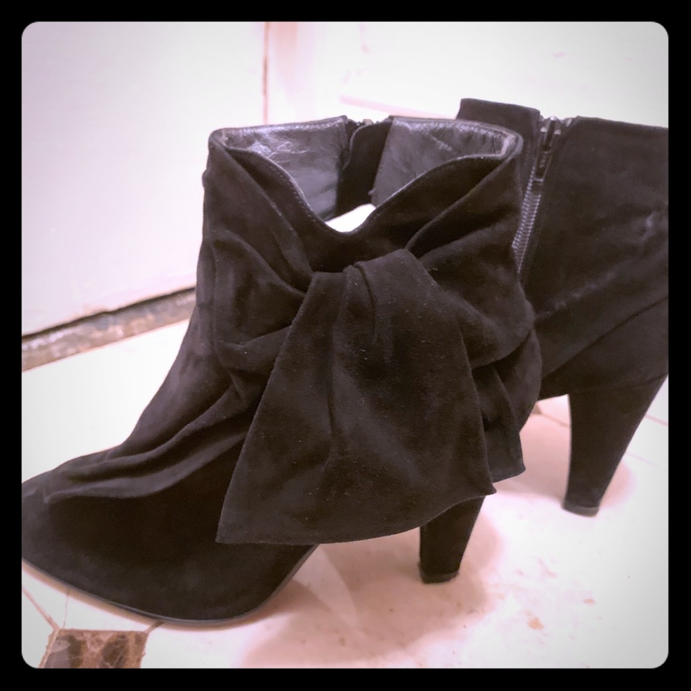 Black suede heeled booties